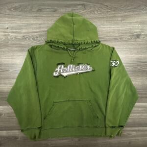 Vintage Hollister Hoodie Mens XL Green Sweatshirt Distressed Thrashed Faded Y2K